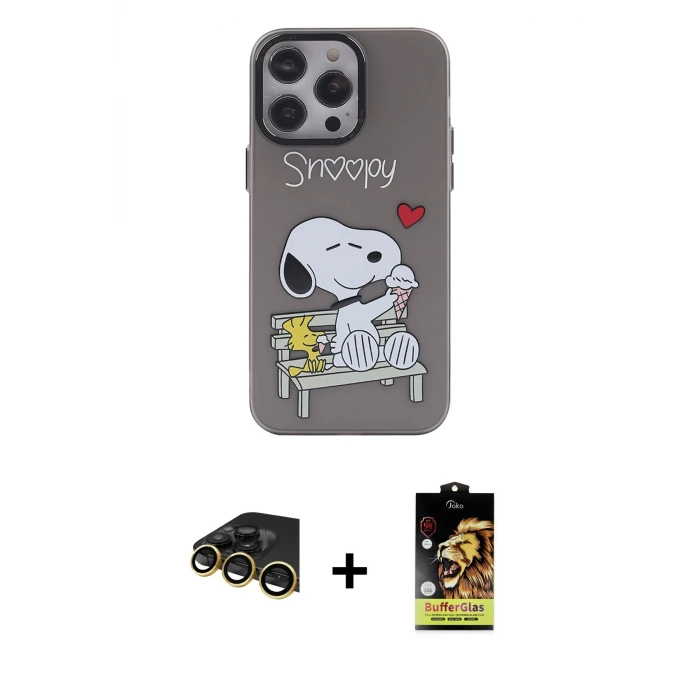 ieg™ iPhone 14 Pro Max Kılıf Zirve Form Özel Seri - Siyah Buffer Cam Ekran Koruyucu + Raze Metal Kamera Lens - GD