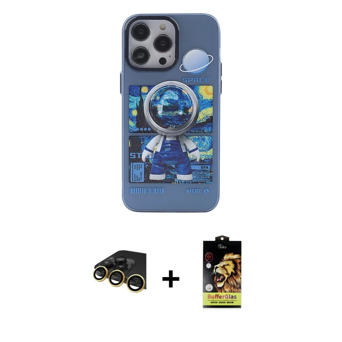 ieg™ iPhone 14 Pro Max Kılıf Zirve Form Özel Seri - Siyah Buffer Cam Ekran Koruyucu + Raze Metal Kamera Lens - GD