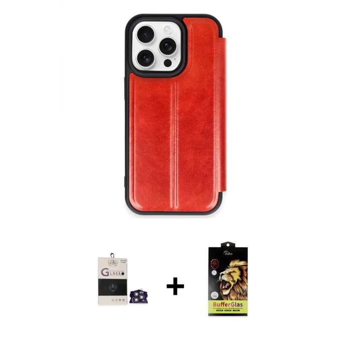 ieg™ iPhone 14 Pro Max Kılıf Zirve Yansıma Serisi - Siyah Buffer Cam Ekran Koruyucu + Bilvis Titan Kamera Lens - GS