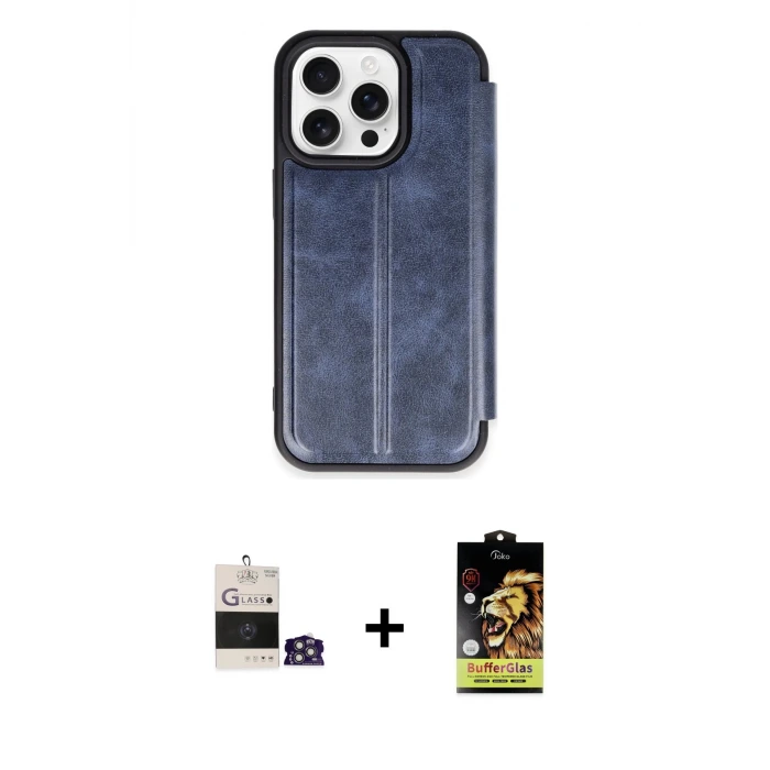 ieg™ iPhone 14 Pro Max Kılıf Zirve Yansıma Serisi - Siyah Buffer Cam Ekran Koruyucu + Bilvis Titan Kamera Lens - GS
