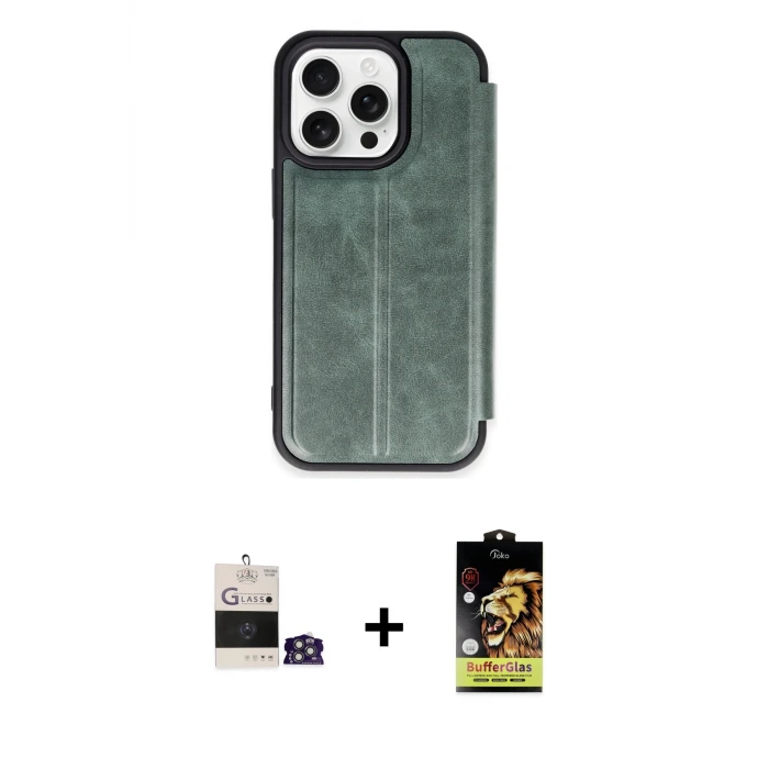 ieg™ iPhone 14 Pro Max Kılıf Zirve Yansıma Serisi - Siyah Buffer Cam Ekran Koruyucu + Bilvis Titan Kamera Lens - GS