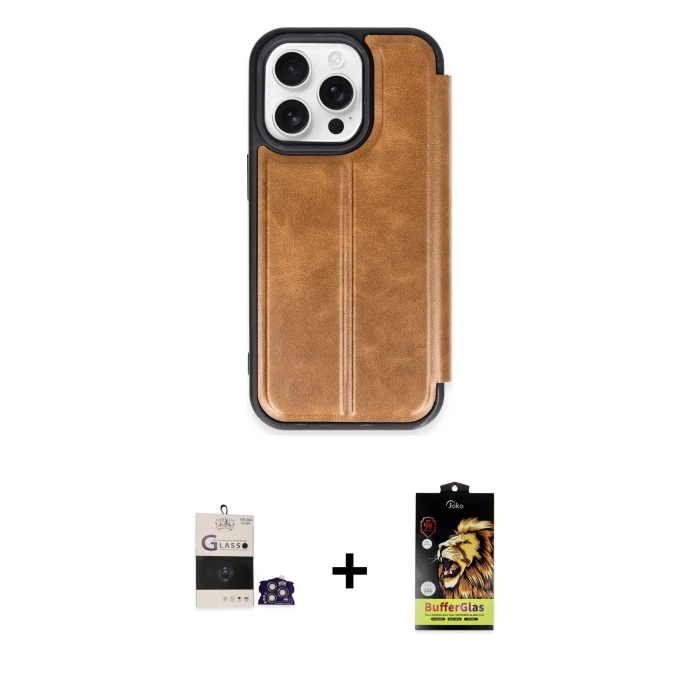 ieg™ iPhone 14 Pro Max Kılıf Zirve Yansıma Serisi - Siyah Buffer Cam Ekran Koruyucu + Bilvis Titan Kamera Lens - GS
