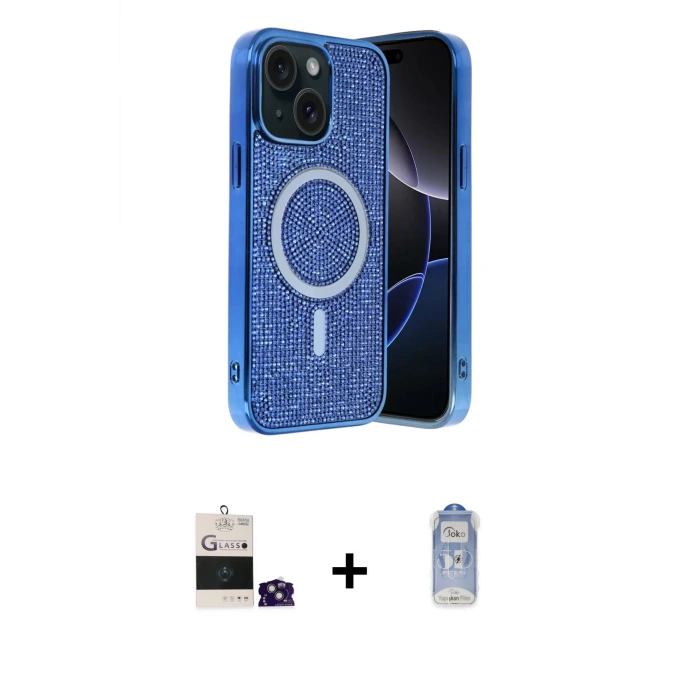 ieg™ iPhone 15 Kılıf Eksen Çizgi - Siyah Joko Magic 5D Cam + Bilvis Titan Kamera Lens - YL