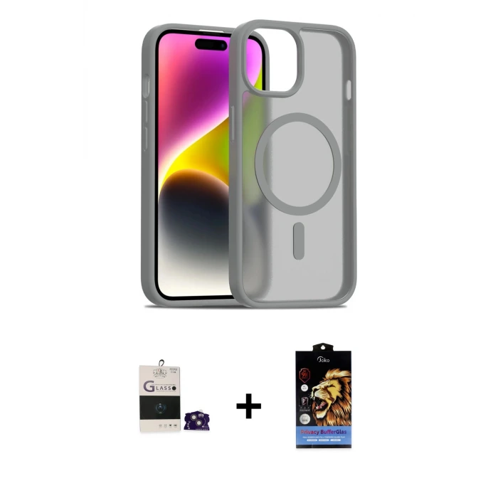 ieg™ iPhone 15 Kılıf Siluet Minimal Prime - Siyah Buffer Hayalet Cam Ekran Koruyucu + Bilvis Titan Kamera Lens - PE
