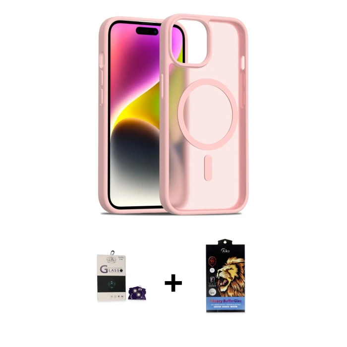 ieg™ iPhone 15 Kılıf Siluet Minimal Prime - Siyah Buffer Hayalet Cam Ekran Koruyucu + Bilvis Titan Kamera Lens - PE
