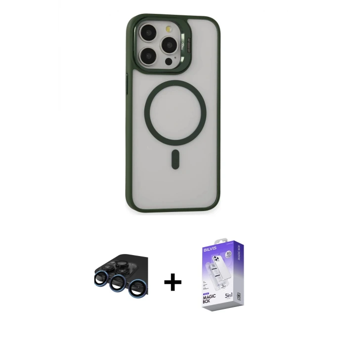 ieg™ iPhone 15 Pro Kılıf Ahenk Klasik Özel Seri - Siyah Bilvis 5in1 3D Magic Cam Ekran Koruyucu + Raze Metal Kamera Lens - LT