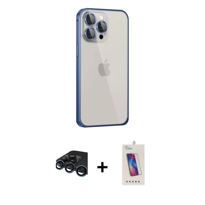 ieg™ iPhone 15 Pro Kılıf Eksen Form Serisi - Siyah Joko 5D Cam + Raze Metal Kamera Lens - LT