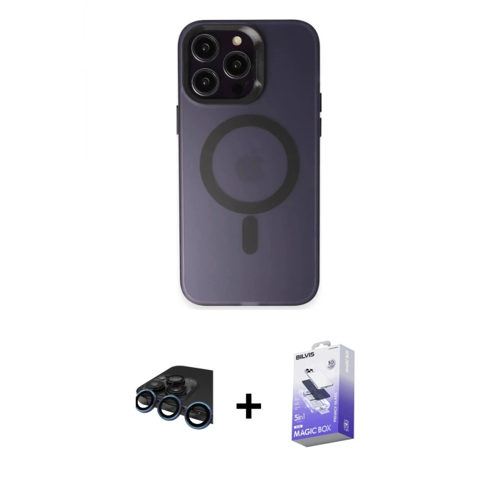 ieg™ iPhone 15 Pro Kılıf Kozmos Çizgi Prime - Siyah Bilvis 5in1 5D Magic Hayalet Cam Ekran Koruyucu + Raze Metal Kamera Lens - LT