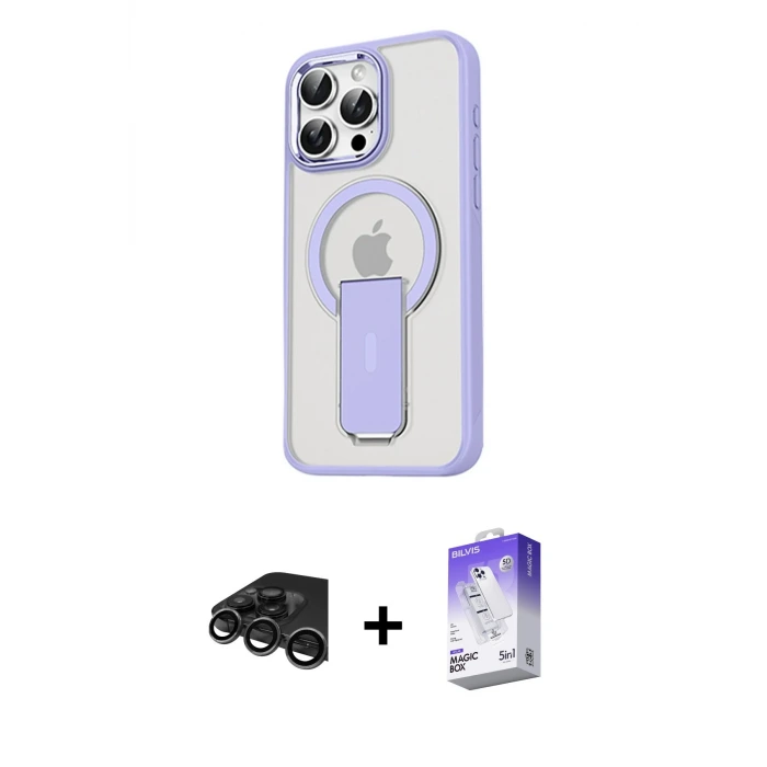 ieg™ iPhone 15 Pro Kılıf Pusula Doku Koleksiyonu - Siyah Bilvis 5in1 3D Magic Cam Ekran Koruyucu + Raze Metal Kamera Lens - TMGI