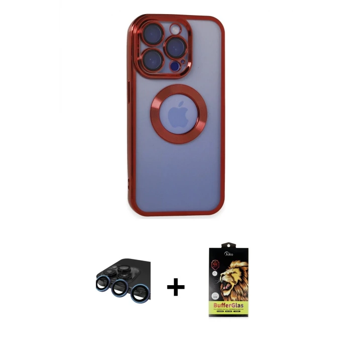 ieg™ iPhone 15 Pro Kılıf Pusula Form - Siyah Buffer Cam Ekran Koruyucu + Raze Metal Kamera Lens - LT