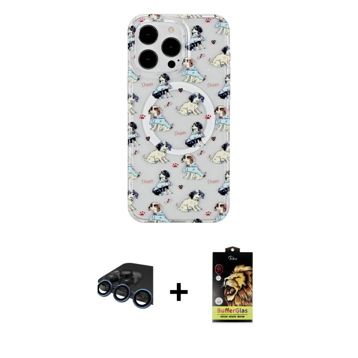 ieg™ iPhone 15 Pro Kılıf Pusula Form - Siyah Buffer Cam Ekran Koruyucu + Raze Metal Kamera Lens - LT