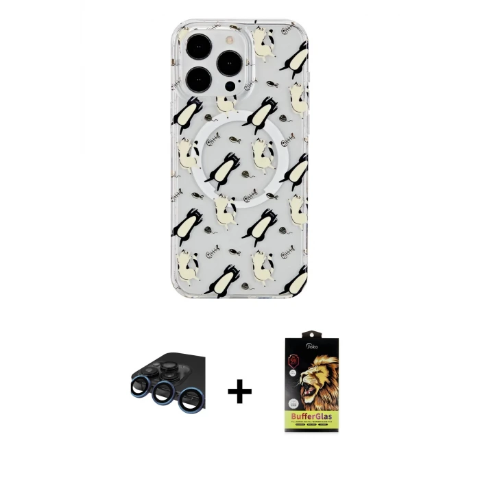 ieg™ iPhone 15 Pro Kılıf Pusula Form - Siyah Buffer Cam Ekran Koruyucu + Raze Metal Kamera Lens - LT