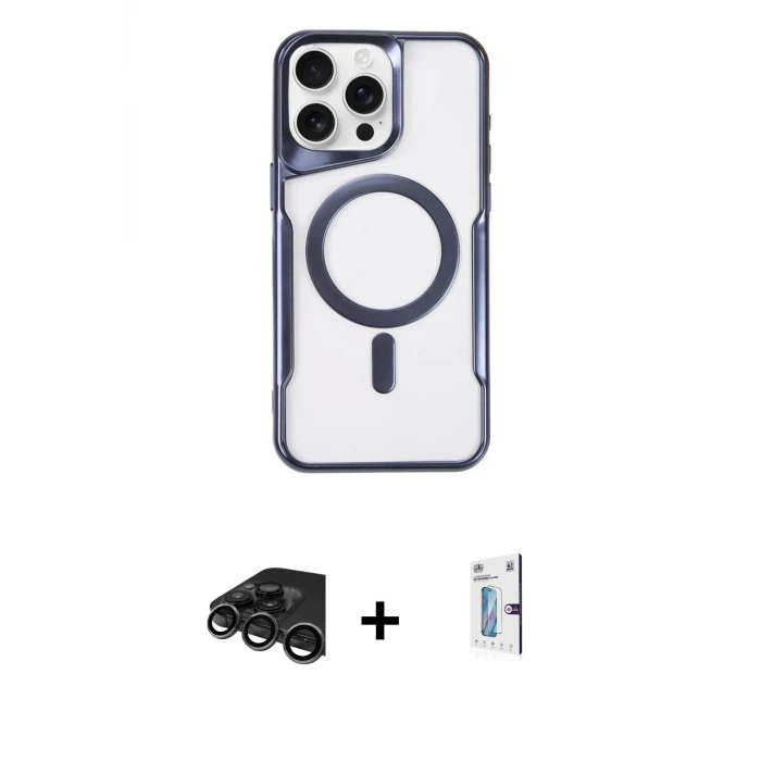 ieg™ iPhone 15 Pro Kılıf Yadigar Klasik Özel Seri - Siyah Bilvis 0.18mm Plus Cam Ekran Koruyucu + Raze Metal Kamera Lens - TMGI