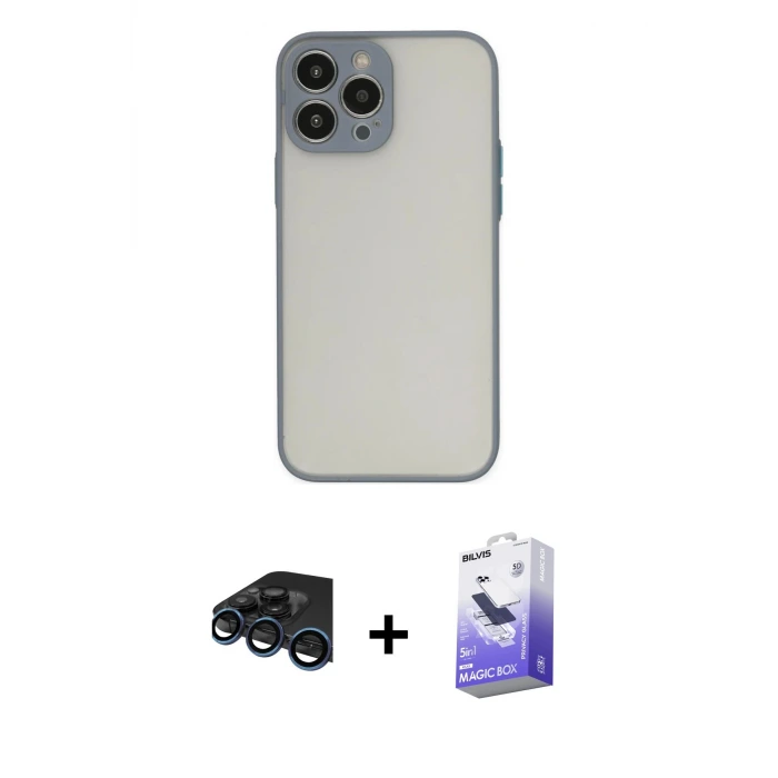 ieg™ iPhone 15 Pro Max Kılıf Ahenk Çizgi Serisi - Siyah Bilvis 5in1 5D Magic Hayalet Cam Ekran Koruyucu + Raze Metal Kamera Lens - LT
