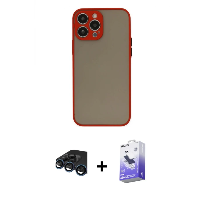 ieg™ iPhone 15 Pro Max Kılıf Ahenk Çizgi Serisi - Siyah Bilvis 5in1 5D Magic Hayalet Cam Ekran Koruyucu + Raze Metal Kamera Lens - LT