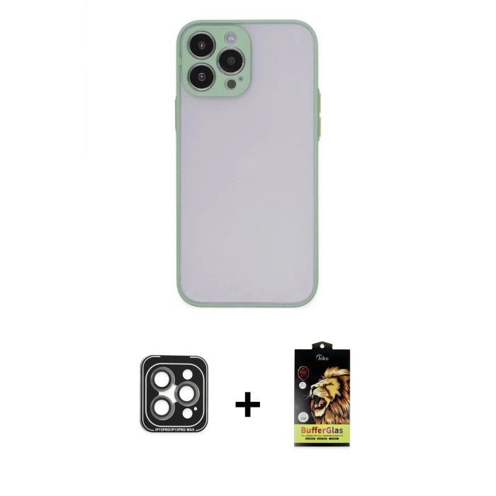 ieg™ iPhone 15 Pro Max Kılıf Ahenk Çizgi Serisi - Siyah Buffer Cam Ekran Koruyucu + PVD Metal Kamera Lens - GI