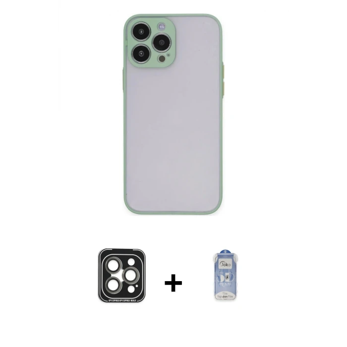 ieg™ iPhone 15 Pro Max Kılıf Ahenk Çizgi Serisi - Siyah Joko Magic 5D Cam + PVD Metal Kamera Lens - GI