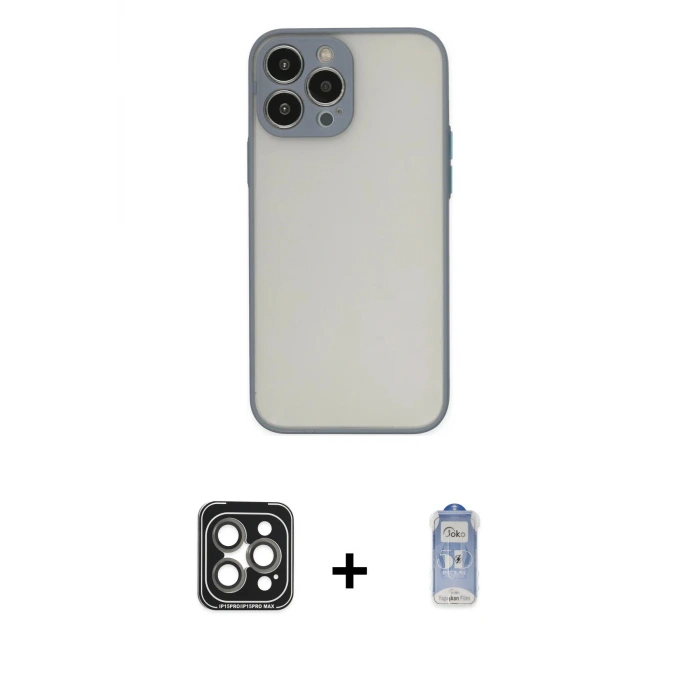 ieg™ iPhone 15 Pro Max Kılıf Ahenk Çizgi Serisi - Siyah Joko Magic 5D Cam + PVD Metal Kamera Lens - GI