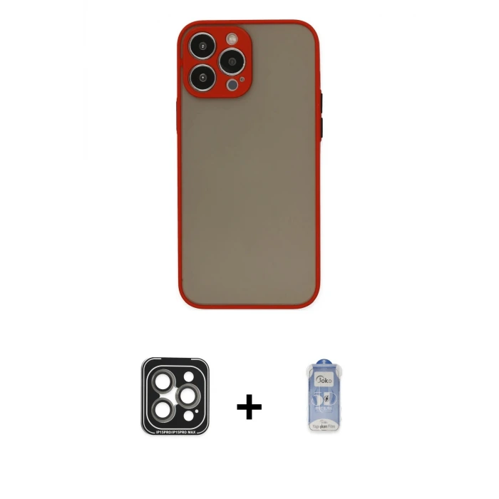ieg™ iPhone 15 Pro Max Kılıf Ahenk Çizgi Serisi - Siyah Joko Magic 5D Cam + PVD Metal Kamera Lens - GI