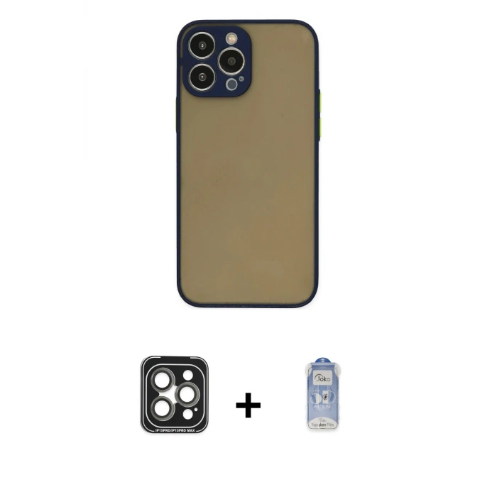 ieg™ iPhone 15 Pro Max Kılıf Ahenk Çizgi Serisi - Siyah Joko Magic 5D Cam + PVD Metal Kamera Lens - GI