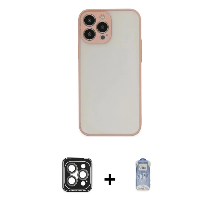 ieg™ iPhone 15 Pro Max Kılıf Ahenk Çizgi Serisi - Siyah Joko Magic 5D Cam + PVD Metal Kamera Lens - GI