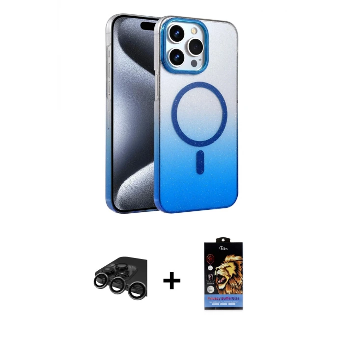 ieg™ iPhone 15 Pro Max Kılıf Ahenk Doku Özel Seri - Siyah Buffer Hayalet Cam Ekran Koruyucu + Raze Metal Kamera Lens - TMGI