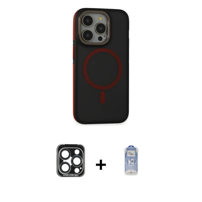 ieg™ iPhone 15 Pro Max Kılıf Ahenk Form Serisi - Siyah Joko Magic 5D Cam + PVD Metal Kamera Lens - LT