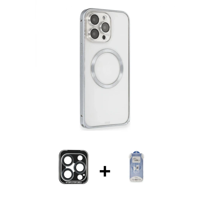 ieg™ iPhone 15 Pro Max Kılıf Ahenk Işık Serisi - Siyah Joko Magic 5D Cam + PVD Metal Kamera Lens - LT