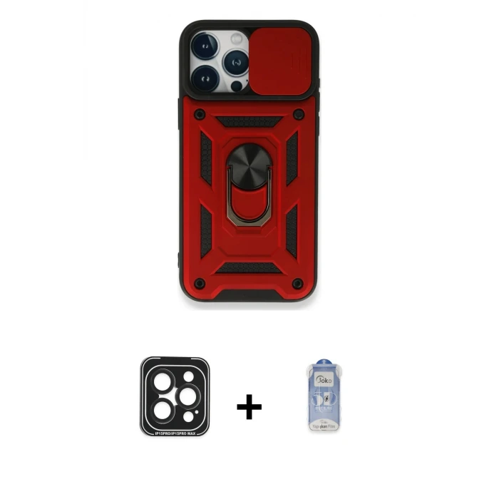 ieg™ iPhone 15 Pro Max Kılıf Ahenk Klasik - Siyah Joko Magic 5D Cam + PVD Metal Kamera Lens - SH