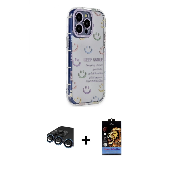ieg™ iPhone 15 Pro Max Kılıf Ahenk Modern Serisi - Siyah Buffer Hayalet Cam Ekran Koruyucu + Raze Metal Kamera Lens - LT
