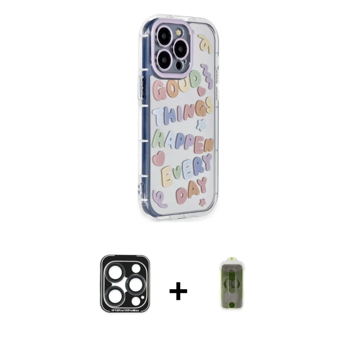 ieg™ iPhone 15 Pro Max Kılıf Ahenk Modern Serisi - Siyah Joko Magic 5D Hayalet Cam + PVD Metal Kamera Lens - LT
