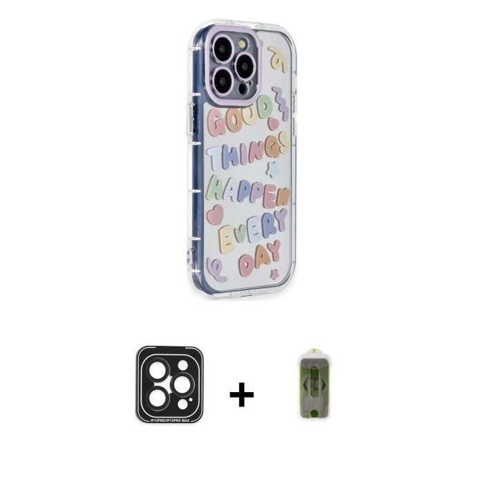 ieg™ iPhone 15 Pro Max Kılıf Ahenk Modern Serisi - Siyah Joko Magic 5D Hayalet Cam + PVD Metal Kamera Lens - SH