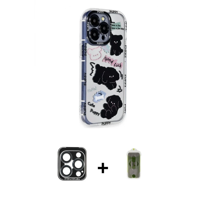 ieg™ iPhone 15 Pro Max Kılıf Ahenk Modern Serisi - Siyah Joko Magic 5D Hayalet Cam + PVD Metal Kamera Lens - LT