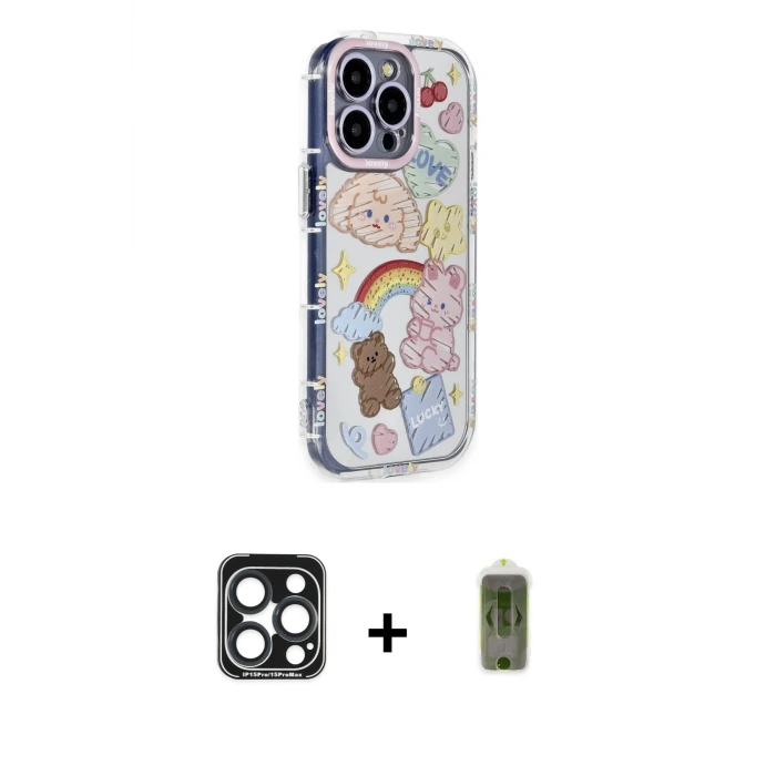 ieg™ iPhone 15 Pro Max Kılıf Ahenk Modern Serisi - Siyah Joko Magic 5D Hayalet Cam + PVD Metal Kamera Lens - LT