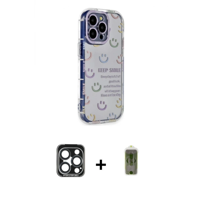 ieg™ iPhone 15 Pro Max Kılıf Ahenk Modern Serisi - Siyah Joko Magic 5D Hayalet Cam + PVD Metal Kamera Lens - LT