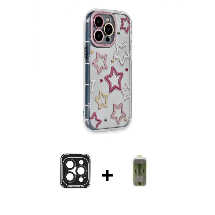 ieg™ iPhone 15 Pro Max Kılıf Ahenk Modern Serisi - Siyah Joko Magic 5D Hayalet Cam + PVD Metal Kamera Lens - SH