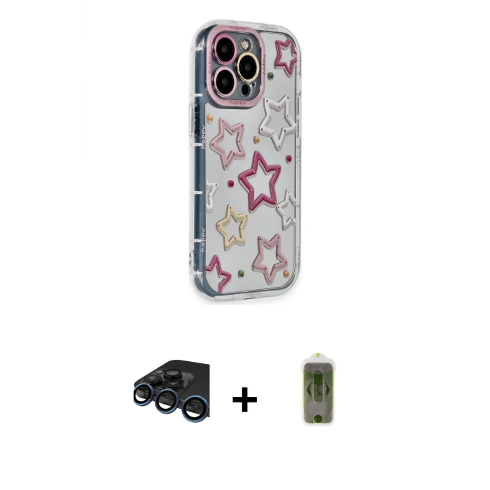 ieg™ iPhone 15 Pro Max Kılıf Ahenk Modern Serisi - Siyah Joko Magic 5D Hayalet Cam + Raze Metal Kamera Lens - LT