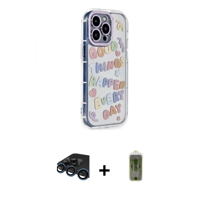 ieg™ iPhone 15 Pro Max Kılıf Ahenk Modern Serisi - Siyah Joko Magic 5D Hayalet Cam + Raze Metal Kamera Lens - LT