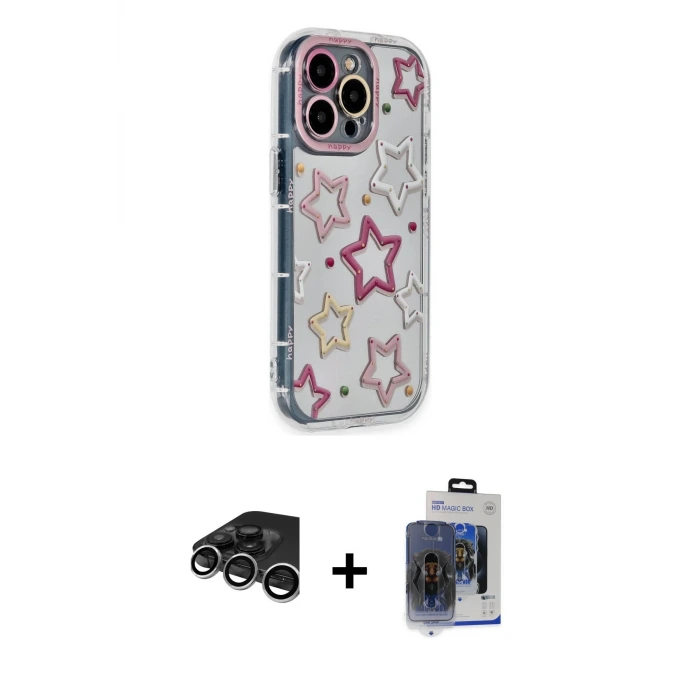 ieg™ iPhone 15 Pro Max Kılıf Ahenk Modern Serisi - Siyah Vanessa Magic Cam + Raze Metal Kamera Lens - GS