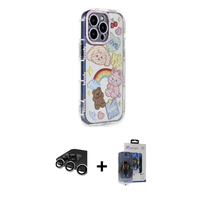 ieg™ iPhone 15 Pro Max Kılıf Ahenk Modern Serisi - Siyah Vanessa Magic Cam + Raze Metal Kamera Lens - GS