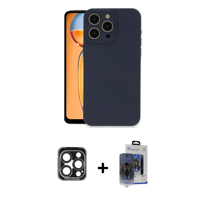 ieg™ iPhone 15 Pro Max Kılıf Ahenk Serisi - Siyah Vanessa Magic Cam + PVD Metal Kamera Lens - LT
