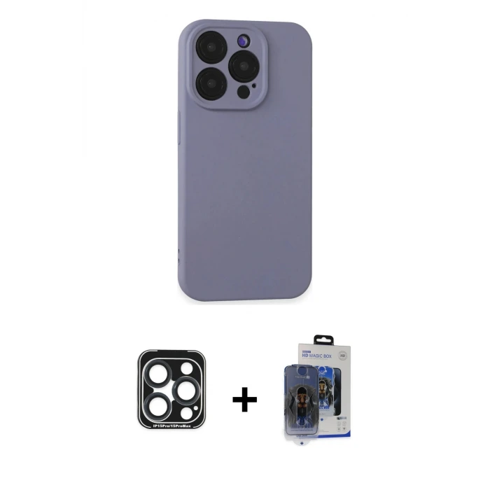 ieg™ iPhone 15 Pro Max Kılıf Ahenk Serisi - Siyah Vanessa Magic Cam + PVD Metal Kamera Lens - LT