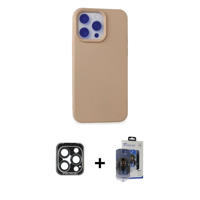 ieg™ iPhone 15 Pro Max Kılıf Ahenk Serisi - Siyah Vanessa Magic Cam + PVD Metal Kamera Lens - LT