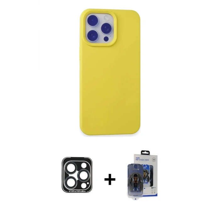 ieg™ iPhone 15 Pro Max Kılıf Ahenk Serisi - Siyah Vanessa Magic Cam + PVD Metal Kamera Lens - LT
