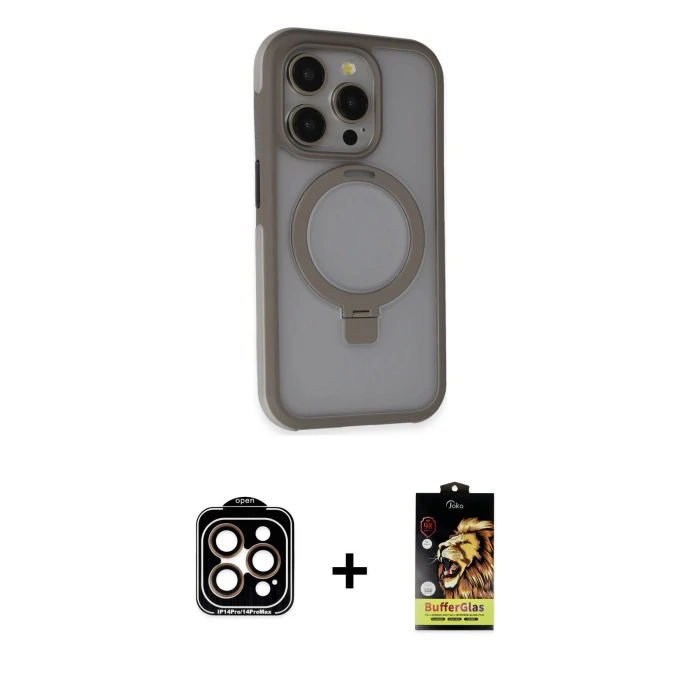 ieg™ iPhone 15 Pro Max Kılıf Ahenk Yansıma Özel Seri - Siyah Buffer Cam Ekran Koruyucu + PVD Metal Kamera Lens - TU