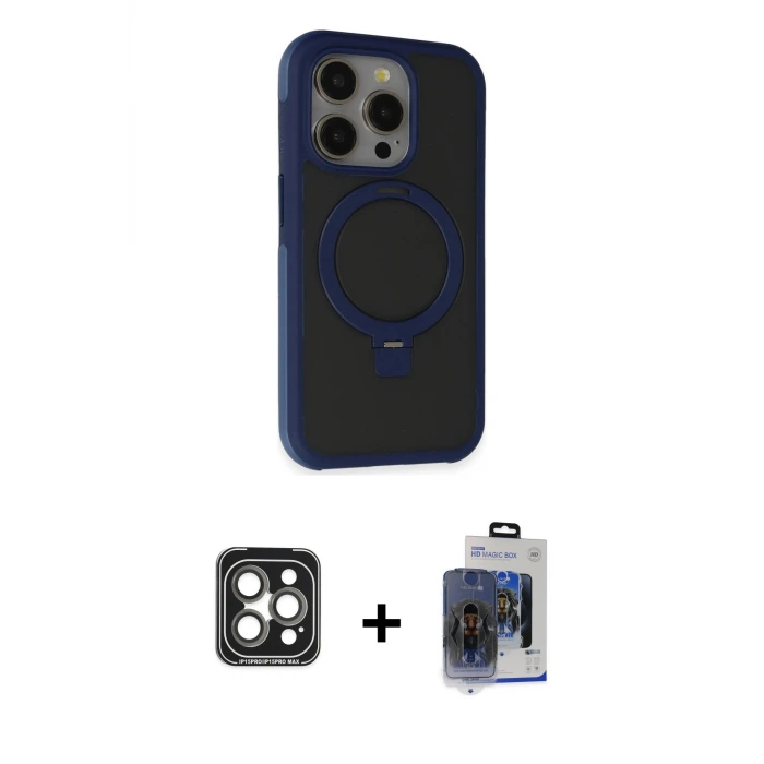 ieg™ iPhone 15 Pro Max Kılıf Ahenk Yansıma Özel Seri - Siyah Vanessa Magic Cam + PVD Metal Kamera Lens - GI