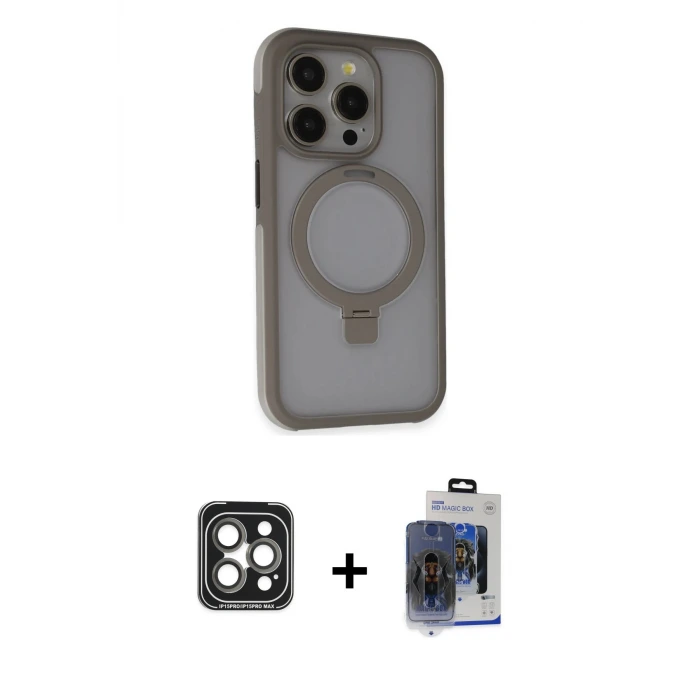 ieg™ iPhone 15 Pro Max Kılıf Ahenk Yansıma Özel Seri - Siyah Vanessa Magic Cam + PVD Metal Kamera Lens - GI