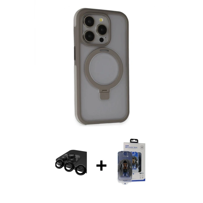 ieg™ iPhone 15 Pro Max Kılıf Ahenk Yansıma Özel Seri - Siyah Vanessa Magic Cam + Raze Metal Kamera Lens - SH
