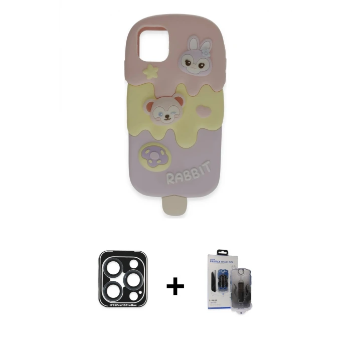 ieg™ iPhone 15 Pro Max Kılıf Akış Yansıma - Siyah Vanessa Magic Hayalet Cam + PVD Metal Kamera Lens - LT