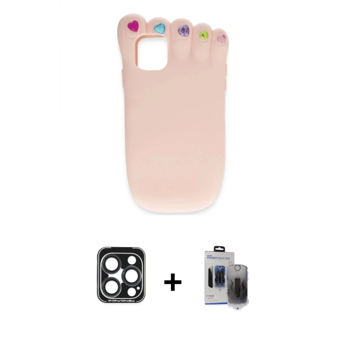 ieg™ iPhone 15 Pro Max Kılıf Akış Yansıma - Siyah Vanessa Magic Hayalet Cam + PVD Metal Kamera Lens - LT